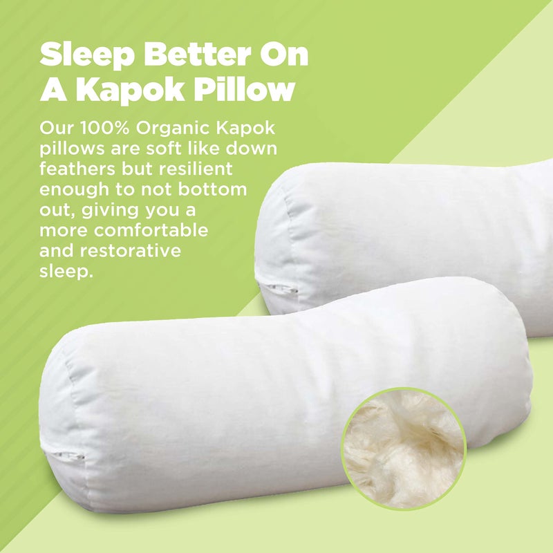 Bean Products Kapok Neck Roll Pillow for Sleeping â€“ Hypoallergenic and Breathable Organic Cotton Fabric Neck Pillow â€“ Soft and Supportive Pillow for Neck Pain Relief â€“ Made in The USA, 4" x 12" - Image 2